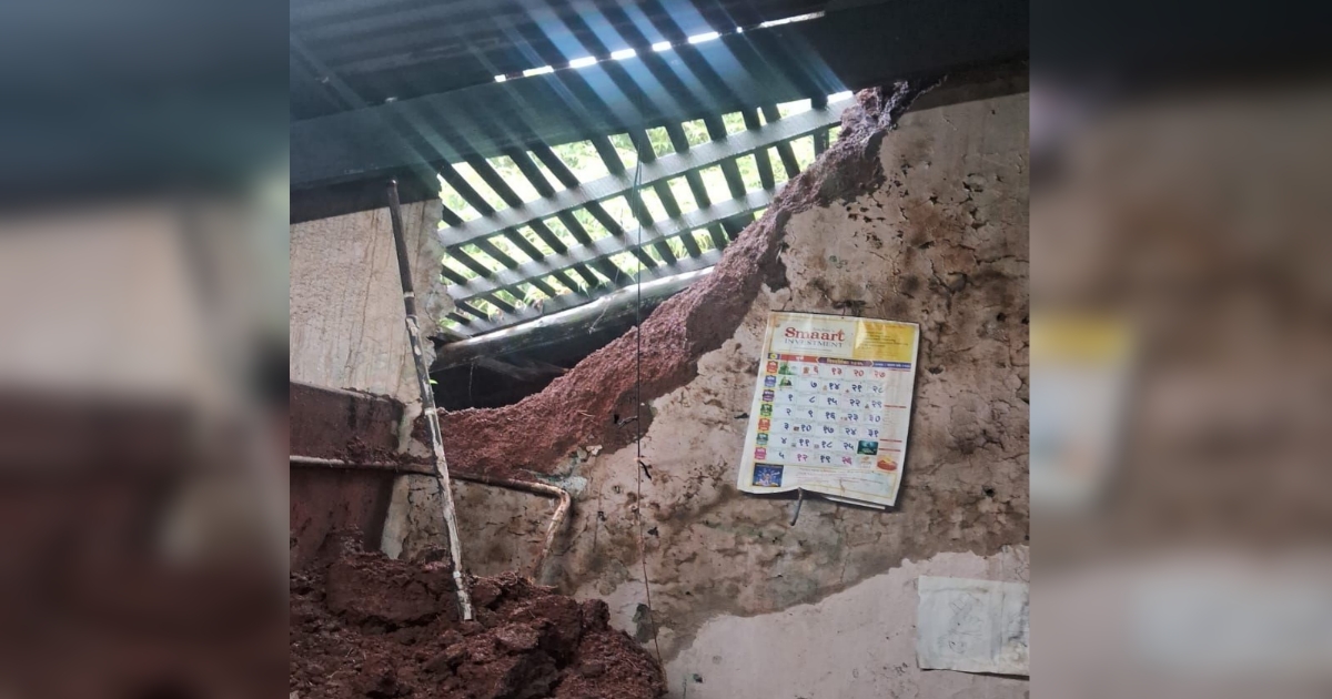 a wall of a house collapsed in tashildar galli due to continuous rains