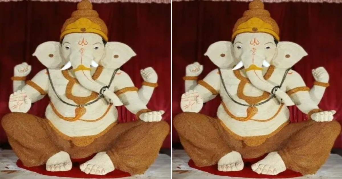 nanawadi mandal's unique eco-friendly ganesh idol made of shadu and tulsi garlands