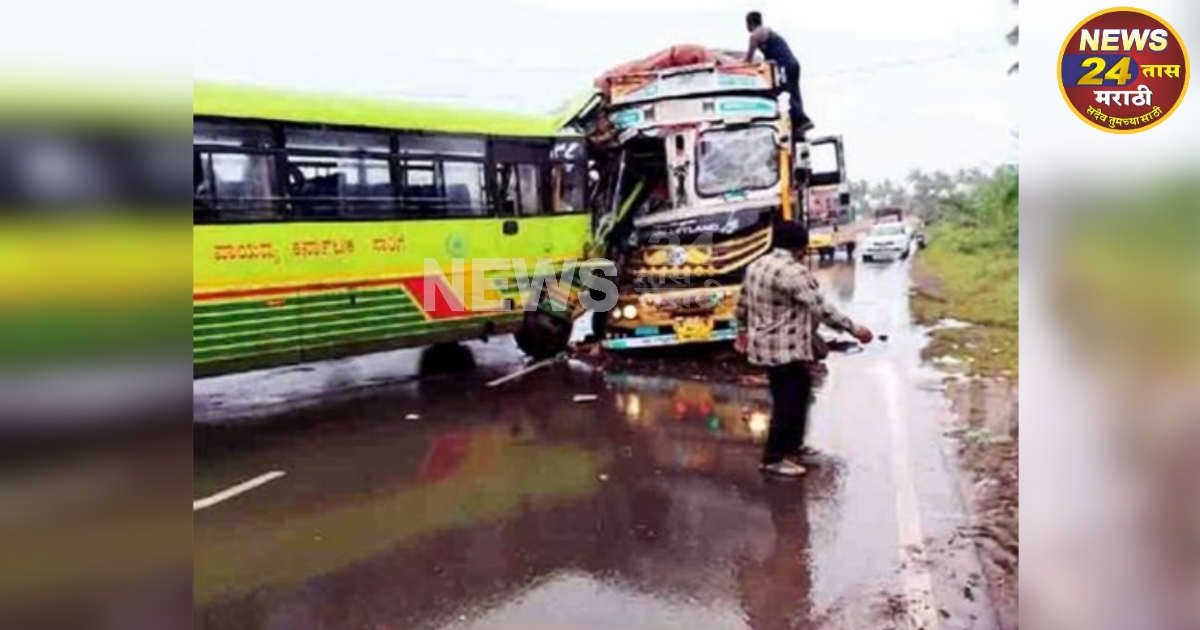 nipani - mudhol margawar bus aani truck yanchyat bhishan apghat