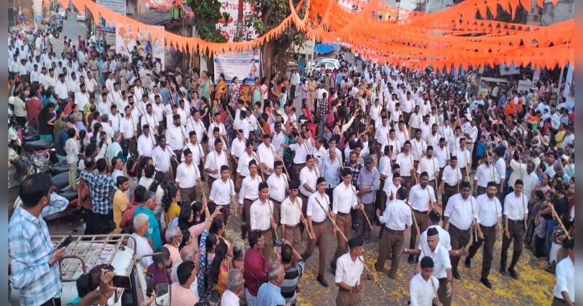 belagavat rashtriya swayamsevak sanghache bhavya pathsanchalan