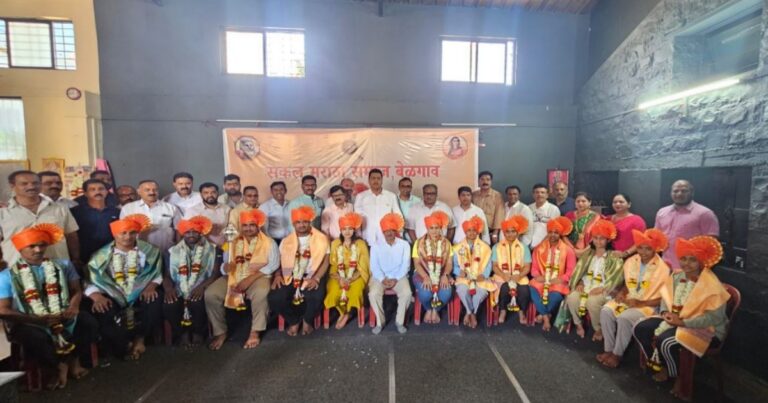 dussehra karnataka kesari' winner kamesh patil - sub inspector shruti patil felicitated by maratha community