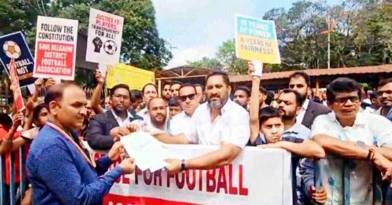 football fans protest strongly in belgaum against corruption in the district football association