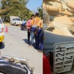 a cargo vehicle and a two-wheeler collided head on