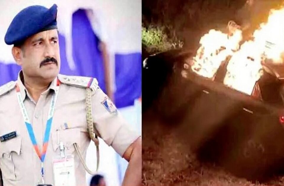 lokayukta police inspector dies after being trapped in burning car