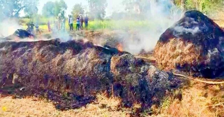 massive fire breaks out in fodder sheds at rajhansgad