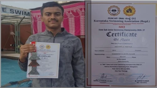 rajyastariya jaltaran spardhet jyoti central schoolchya master vedantchi raupyapadakala gavasani