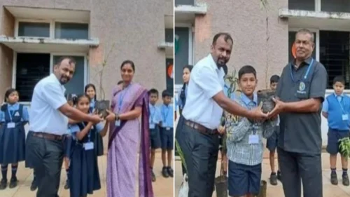 jyoti central schoolchya vidyarthyankadun shetkaryanna phaljhadanchi rope bhet