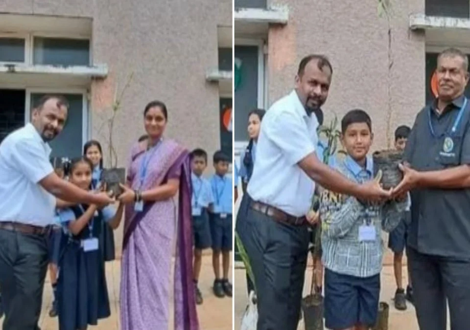jyoti central schoolchya vidyarthyankadun shetkaryanna phaljhadanchi rope bhet