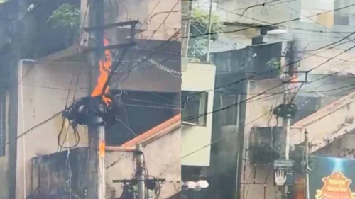 tenginkeri gallit vijechya khambavaril electric boxla achanak aag