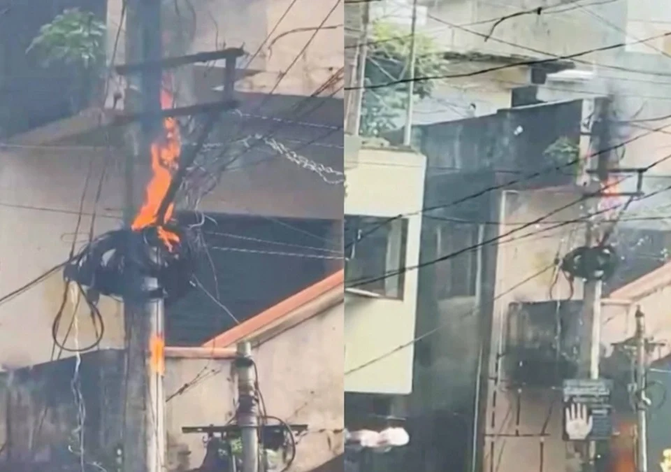 tenginkeri gallit vijechya khambavaril electric boxla achanak aag